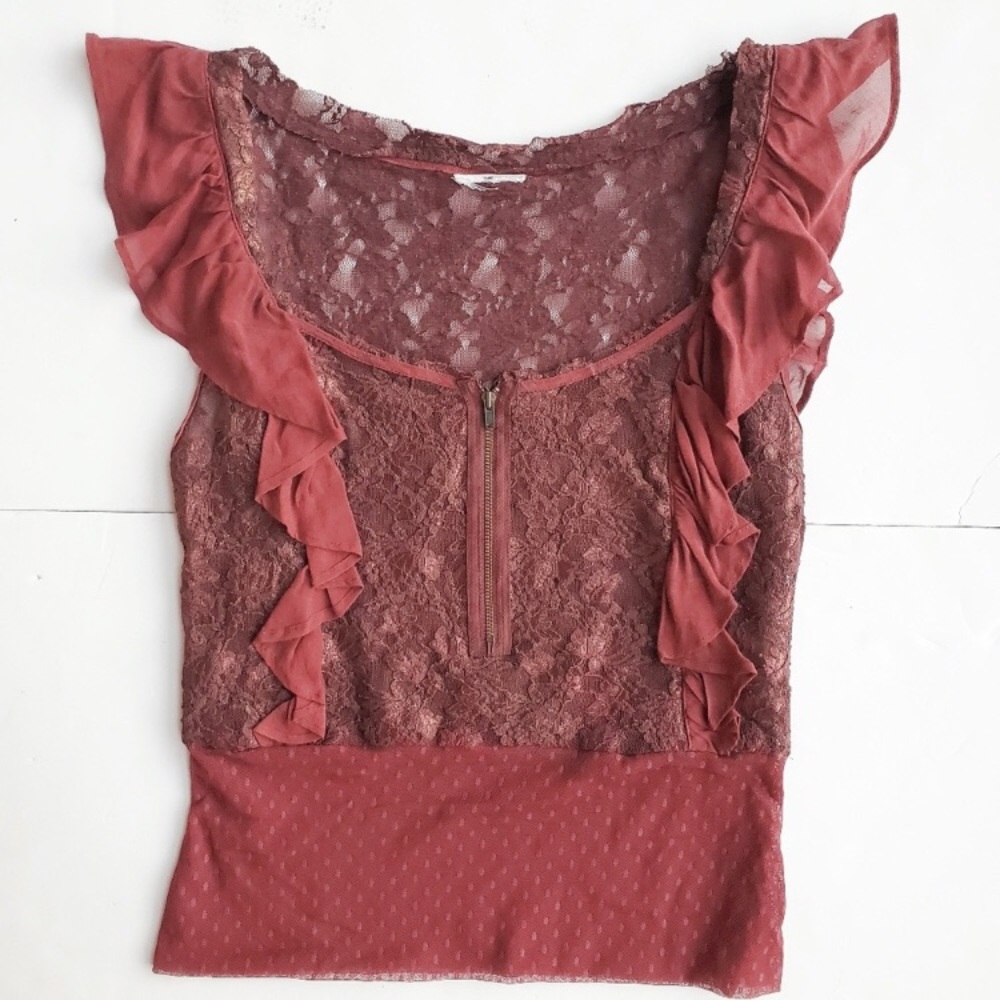 Free People Ruffled Lace Top
